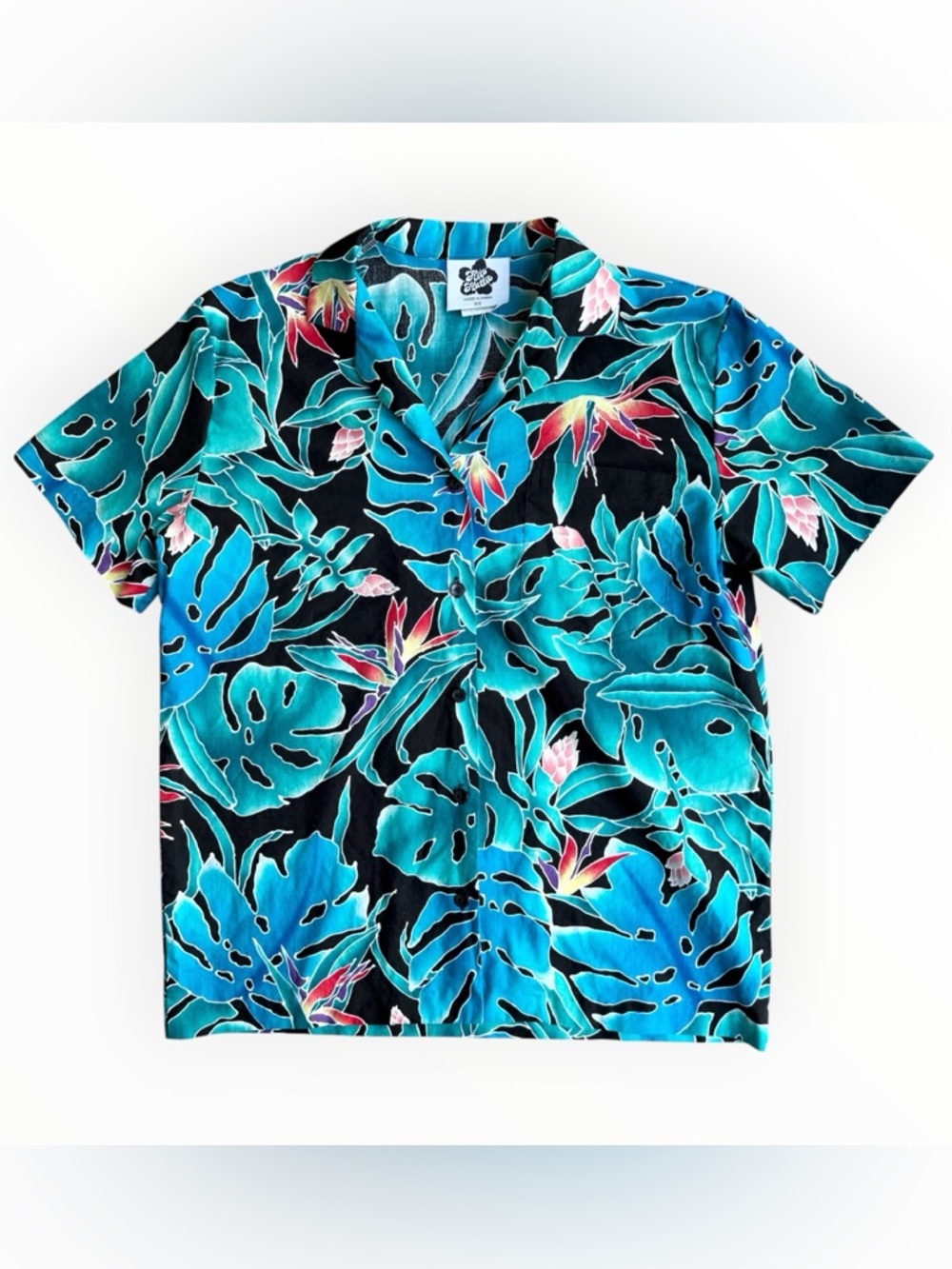 Vintage Hilo Hattie Hawaiian Shirt Women’s XS Blue Floral Leaf Button Up Cotton